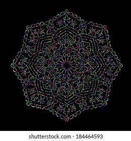 Abstract vector flower on black background. Vector mandala. Vector illustration, template for your design.