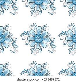Abstract vector flower seamless pattern. Blue simple flower.