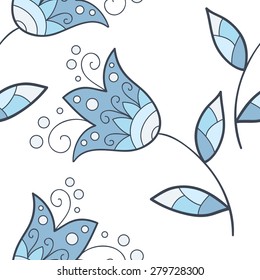 Abstract vector flower seamless pattern. Cute blue flowers.
