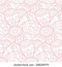 Abstract vector flower seamless pattern with swirls and leafs. Cute doodle background.