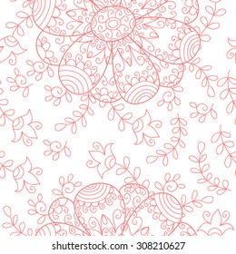 Abstract vector flower seamless pattern with swirls and leafs. Cute doodle background.