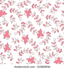 Abstract vector flower seamless pattern with swirls and leafs. Cute doodle background.