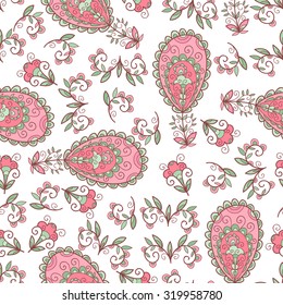 Abstract vector flower seamless pattern. Cute floral wedding print with leaves. 