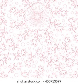 Abstract vector flower seamless pattern with leaves.