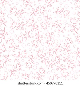 Abstract vector flower seamless pattern with leaves.