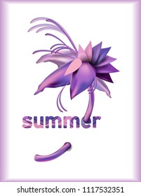 Abstract vector flower summer in trendy ultra violet with papercut effect color scheme. Vector creative illustration, EPS 10.