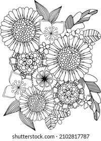 Abstract vector flowers coloring page