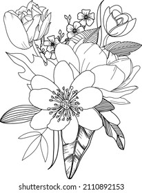 Abstract vector flowers coloring page