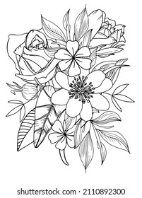 Abstract vector flowers coloring page