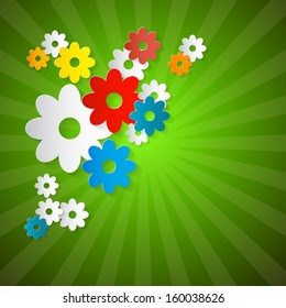 Abstract Vector Flowers Cut From Paper on Green Background 