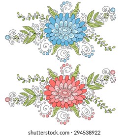 Abstract vector flowers. Cute doodle flowers.