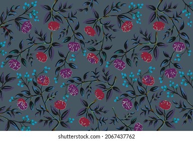 abstract vector flowers full arrangement, all over design with solid background for textile printing factory
