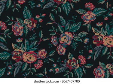 abstract vector flowers full arrangement, all over design with solid background for textile printing factory