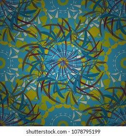 Abstract vector flowers in orange, brown and blue colors. Abstract floral background. Floral seamless pattern. Greeting card. Wedding invitation.