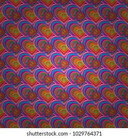 Abstract vector flowers in red, magenta and blue colors. Floral seamless pattern. Greeting card. Abstract floral background. Wedding invitation.