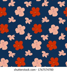 Abstract vector flowers repeat pattern. Seamless pattern with colourful flowers on blue background for fabric wallpaper packaging and more  