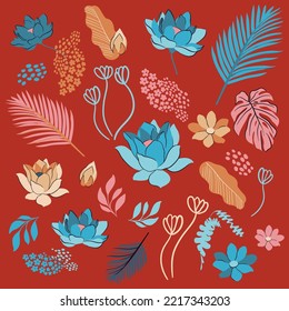 Flores vectoriales abstractas en colores de tendencia