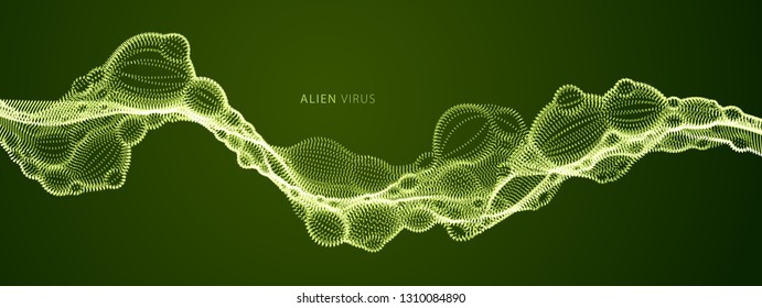 Abstract vector flowing wide wallpaper background. Biological mutation, microscopic virus, dotted particles shape, nano technology. Abstract flowing wide wallpaper background.