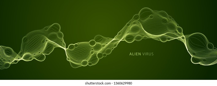 Abstract vector flowing wide wallpaper background. Biological mutation, microscopic virus, dotted particles shape, nano technology. Abstract flowing wide wallpaper background.