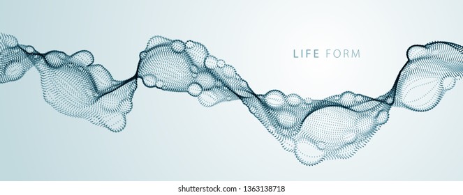 Abstract vector flowing wide wallpaper background. Biological mutation, microscopic virus, dotted particles shape, nano technology. Abstract flowing wide wallpaper background.