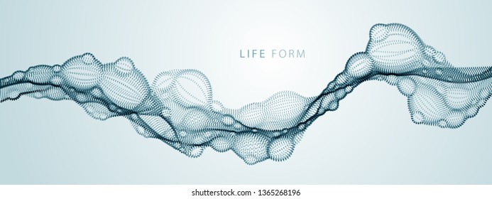 Abstract vector flowing wide wallpaper background. Biological mutation, microscopic virus, dotted particles shape, nano technology. Abstract flowing wide wallpaper background.