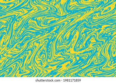 Abstract vector fluid art free flowing pattern modern vibrant yellow blue color background. Use for decoration elements.