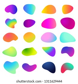 Abstract vector fluid gradient iridescent shapes. Modern abstract colorful isolated liquid elements of chameleon design palette. Paint splash fluid.
