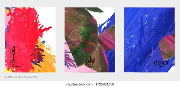 Abstract vector flyer. Colorful brush stoke of digital watercolor paint. Dimensional rainbow layered feather  texture. Creative artistic advertising event template. Bright rough scribble uneven shapes