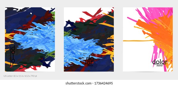 Volante de vector abstracto. Colorido pincel de pintura digital acuarela. Textura de plumas en capas de arco iris dimensional. Plantilla de evento de publicidad artística creativa. Formas desiguales de garrapatas brillantes