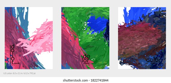 Abstract vector flyer. Colorful brush stoke of digital watercolor paint. Dimensional rainbow layered feather  texture. Creative artistic advertising event template. Bright rough scribble uneven shapes