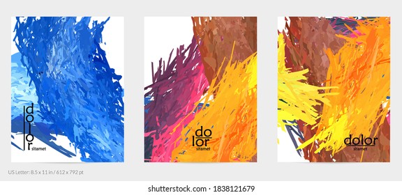 Abstract vector flyer. Colorful brush stoke of digital watercolor paint. Dimensional rainbow layered feather  texture. Creative artistic advertising event template. Bright rough scribble uneven shapes