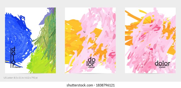 Abstract vector flyer. Colorful brush stoke of digital watercolor paint. Dimensional rainbow layered feather  texture. Creative artistic advertising event template. Bright rough scribble uneven shapes