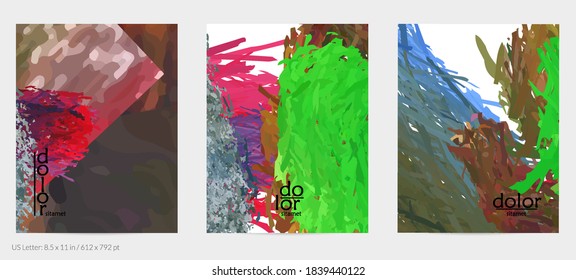 Abstract vector flyer. Colorful brush stoke of digital watercolor paint. Dimensional rainbow layered feather  texture. Creative artistic advertising event template. Bright rough scribble uneven shapes