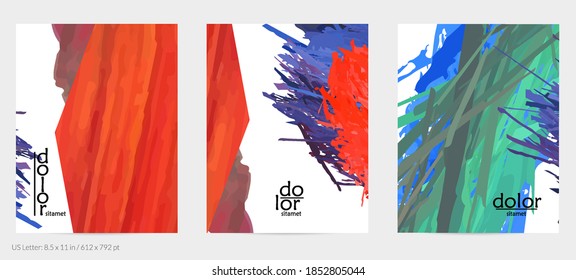 Abstract vector flyer. Colorful brush stoke of digital watercolor paint. Dimensional rainbow layered feather  texture. Creative artistic advertising event template. Bright rough scribble uneven shapes