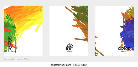 Abstract vector flyer. Colorful brush stoke of digital watercolor paint. Dimensional rainbow layered feather  texture. Creative artistic advertising event template. Bright rough scribble uneven shapes