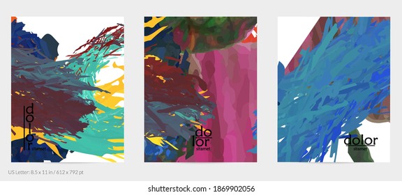 Volante de vector abstracto. Colorido pincel de pintura digital acuarela. Textura de plumas en capas de arco iris dimensional. Plantilla de evento de publicidad artística creativa. Formas desiguales de garrapatas brillantes
