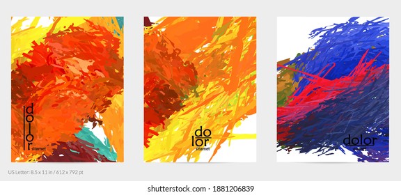 Abstract vector flyer. Colorful brush stoke of digital watercolor paint. Dimensional rainbow layered feather  texture. Creative artistic advertising event template. Bright rough scribble uneven shapes