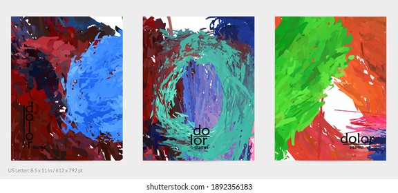 Abstract vector flyer. Colorful brush stoke of digital watercolor paint. Dimensional rainbow layered feather  texture. Creative artistic advertising event template. Bright rough scribble uneven shapes
