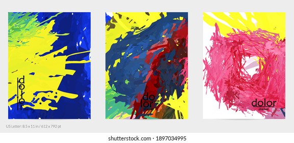 Abstract vector flyer. Colorful brush stoke of digital watercolor paint. Dimensional rainbow layered feather  texture. Creative artistic advertising event template. Bright rough scribble uneven shapes