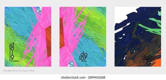 Abstract vector flyer. Colorful brush stoke of digital watercolor paint. Dimensional rainbow layered feather  texture. Creative artistic advertising event template. Bright rough scribble uneven shapes