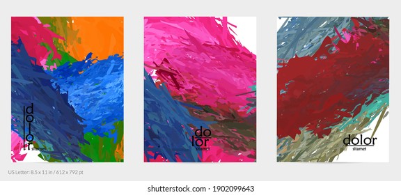 Abstract vector flyer. Colorful brush stoke of digital watercolor paint. Dimensional rainbow layered feather  texture. Creative artistic advertising event template. Bright rough scribble uneven shapes