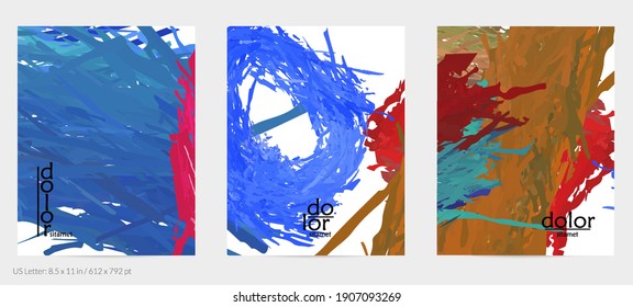 Abstract vector flyer. Colorful brush stoke of digital watercolor paint. Dimensional rainbow layered feather  texture. Creative artistic advertising event template. Bright rough scribble uneven shapes