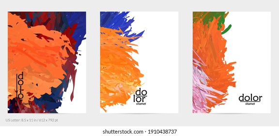 Volante de vector abstracto. Colorido pincel de pintura digital acuarela. Textura de plumas en capas de arco iris dimensional. Plantilla de evento de publicidad artística creativa. Formas desiguales de garrapatas brillantes