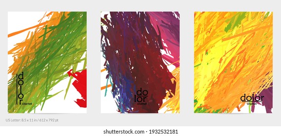 Abstract vector flyer. Colorful brush stoke of digital watercolor paint. Dimensional rainbow layered feather  texture. Creative artistic advertising event template. Bright rough scribble uneven shapes