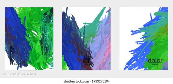 Abstract vector flyer. Colorful brush stoke of digital watercolor paint. Dimensional rainbow layered feather  texture. Creative artistic advertising event template. Bright rough scribble uneven shapes