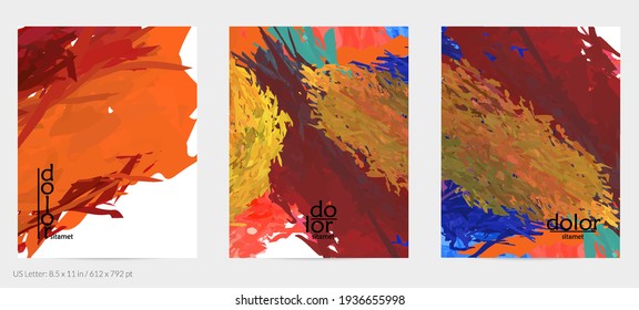 Abstract vector flyer. Colorful brush stoke of digital watercolor paint. Dimensional rainbow layered feather  texture. Creative artistic advertising event template. Bright rough scribble uneven shapes