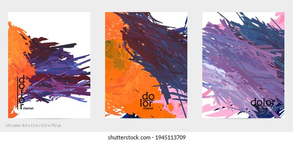 Abstract vector flyer. Colorful brush stoke of digital watercolor paint. Dimensional rainbow layered feather  texture. Creative artistic advertising event template. Bright rough scribble uneven shapes