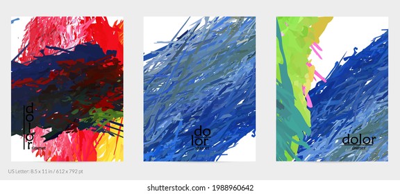 Abstract vector flyer. Colorful brush stoke of digital watercolor paint. Dimensional rainbow layered feather  texture. Creative artistic advertising event template. Bright rough scribble uneven shapes