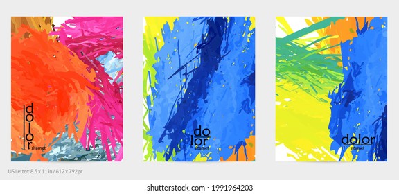 Abstract vector flyer. Colorful brush stoke of digital watercolor paint. Dimensional rainbow layered feather  texture. Creative artistic advertising event template. Bright rough scribble uneven shapes