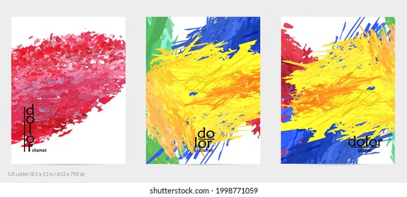 Abstract vector flyer. Colorful brush stoke of digital watercolor paint. Dimensional rainbow layered feather  texture. Creative artistic advertising event template. Bright rough scribble uneven shapes